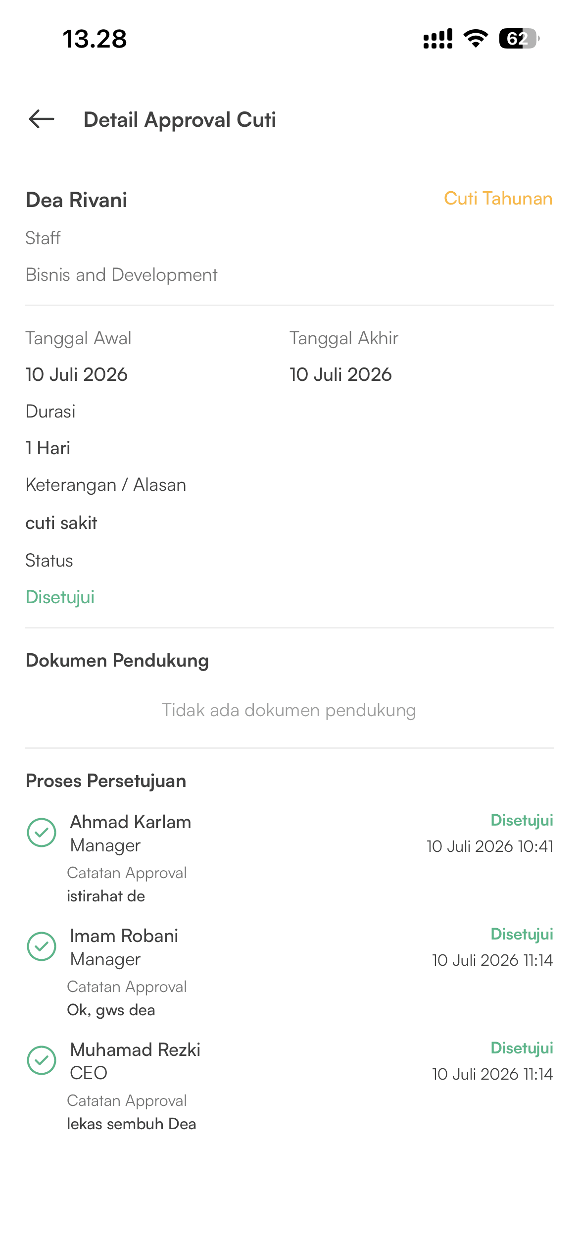 Mobile: approval cuti, profil