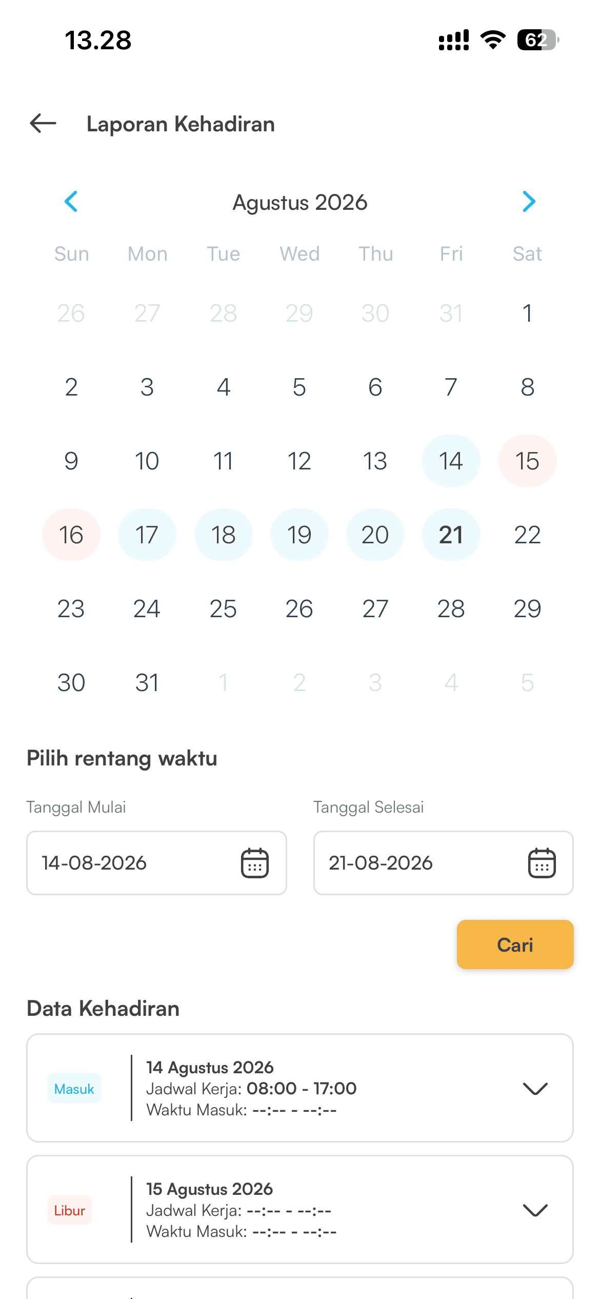 Mobile: kehadiran, tim, persetujuan